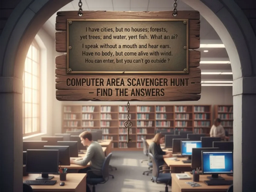 Computer Area Library Riddles for Scavenger Hunt