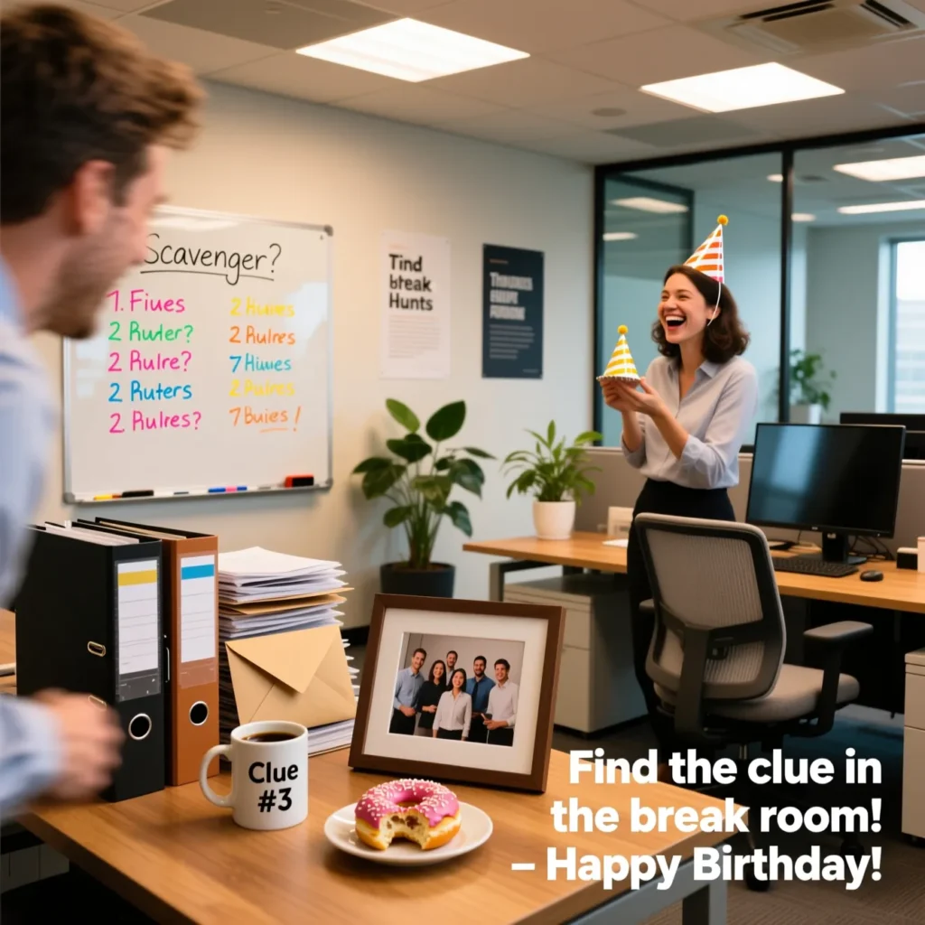 Office Birthday Gift Scavenger Hunt Riddles for Adults